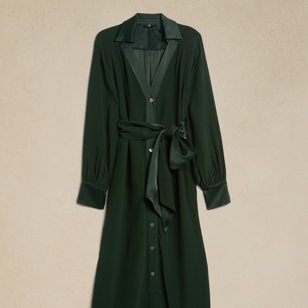 Classic! BANANA REPUBLIC Crepe/Satin Shirtdress, Black, Size Medium - Picture 6 of 7